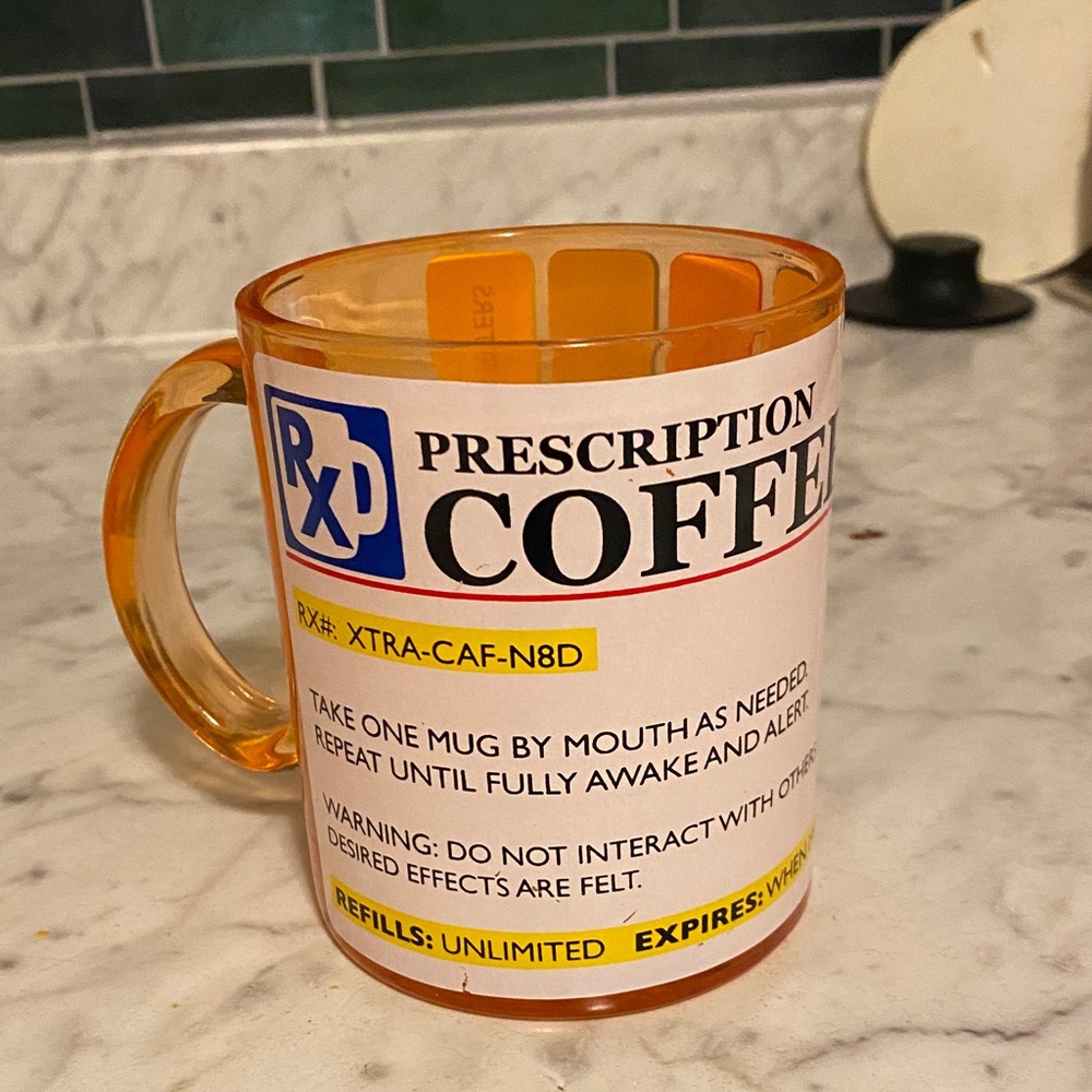 glass coffee mug “coffee Rx large 17.5 ounces
